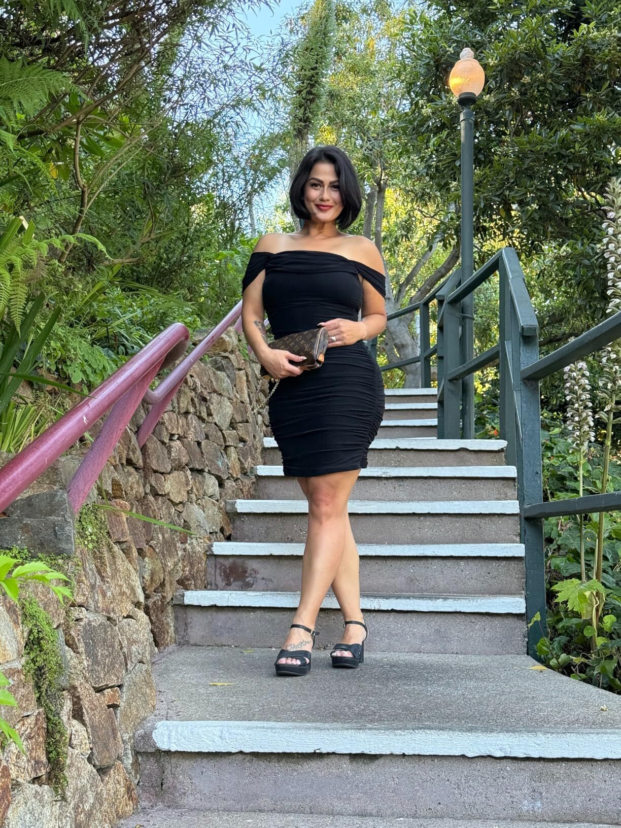 flattering black dress for mum tum