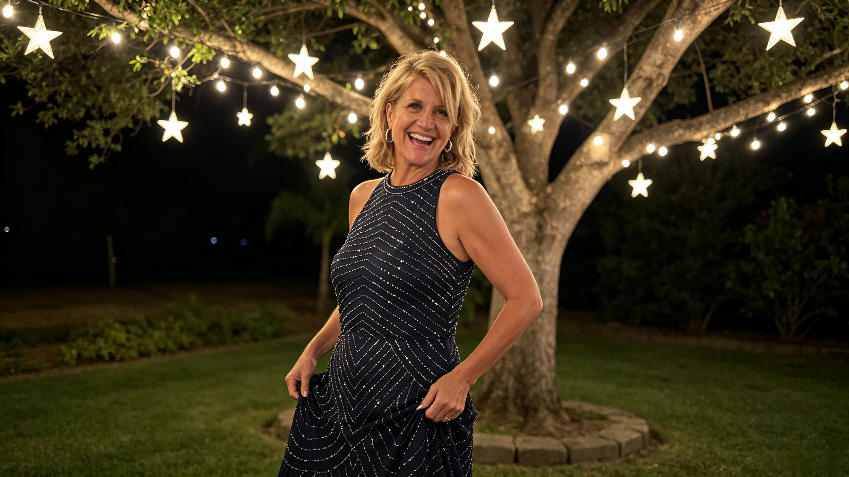 Navy blue beaded halter mother of groom dress