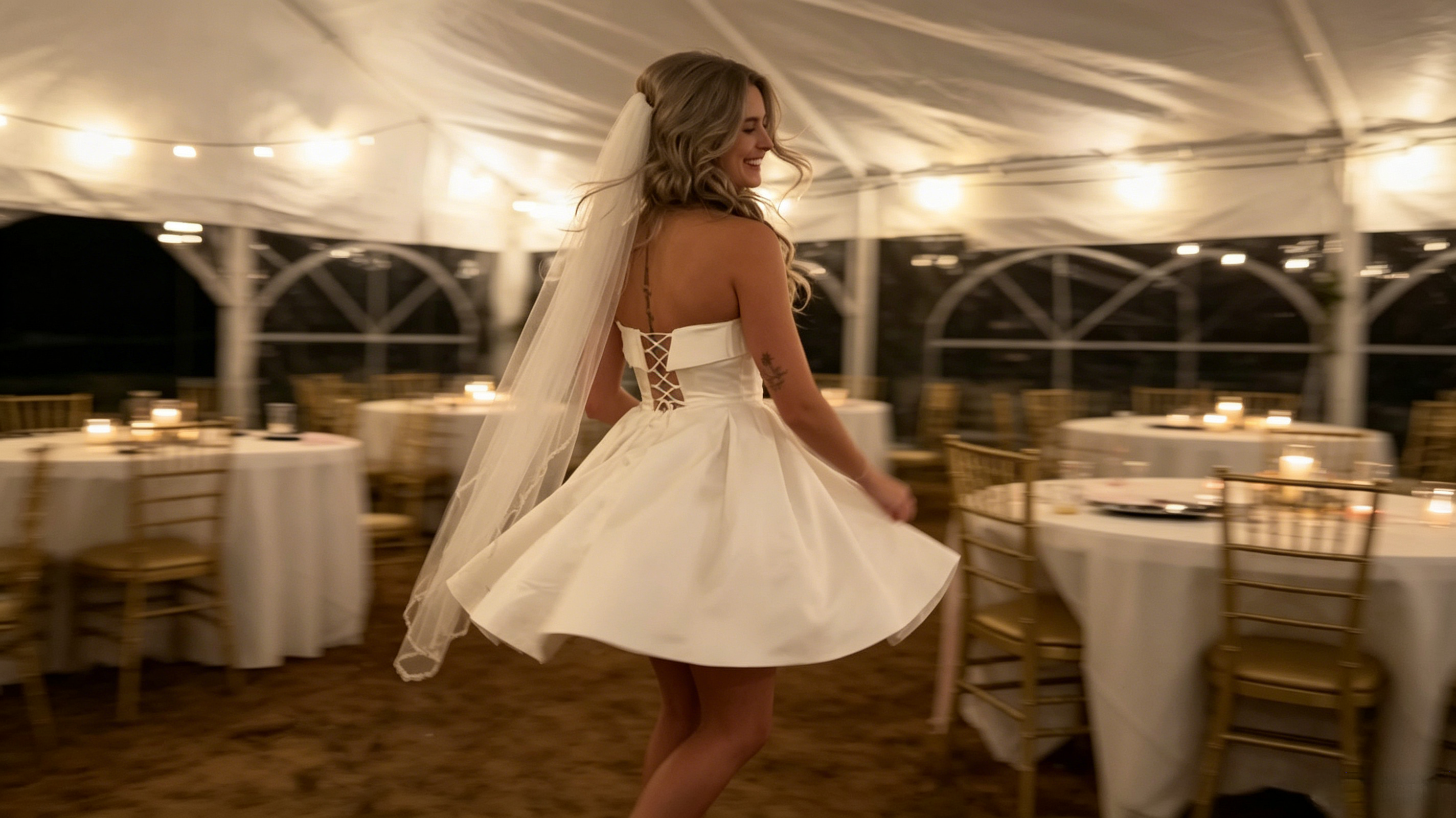 white satin short wedding dress