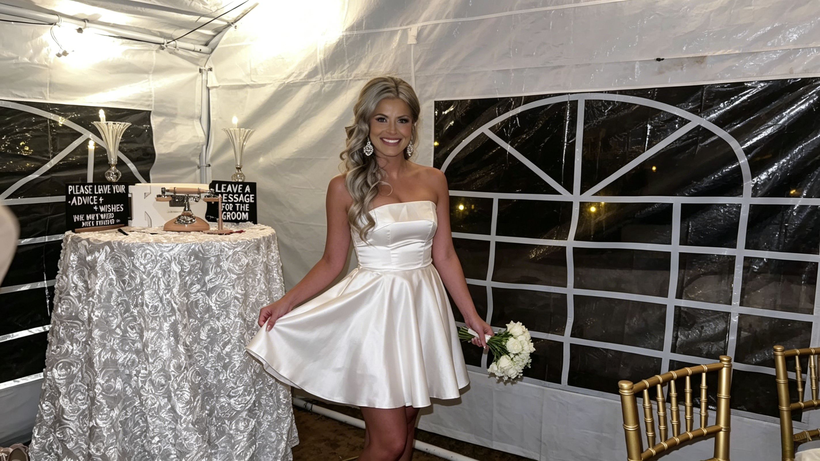 white satin short wedding dress