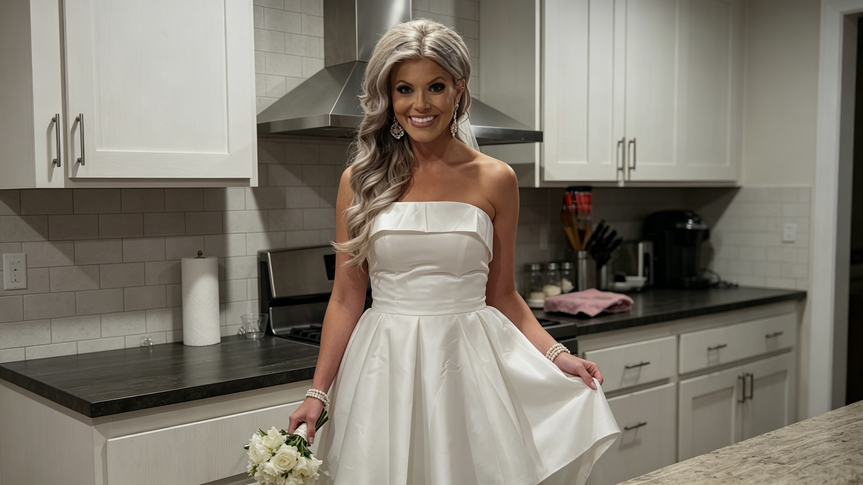 white satin short wedding dress